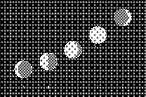 Five circular moon phases sit along a rising curve, with warm orange and cream illuminated faces. Dithered grayscale treatment.